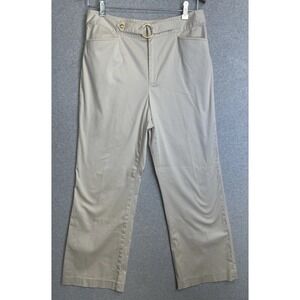 Lauren Ralph Lauren Beige Belted Pants Size 12 Stretch Cotton Trousers Gold 90s